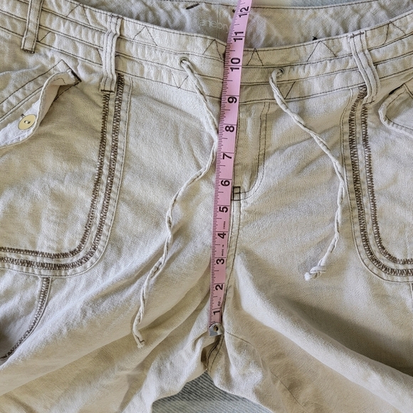 Lane Bryant Linen Cotton Blend Crop Pants Contrast Stitch Tan Pockets Size 14 - Picture 10 of 12